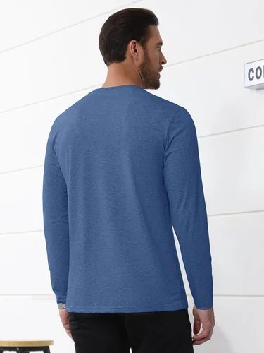 Vista 4 de TACVASEN Men's Cotton Casual Long Sleeve Shirt with Chest Pocket Classic Crew Neck Tees