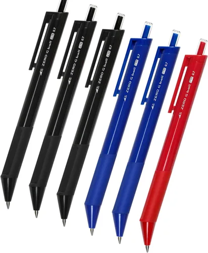 Vista 7 de Bolígrafo estándar, 0.020 in, tinta de 3 colores (negro, azul, rojo), cuerpo blanco, 6 bolígrafos por paquete