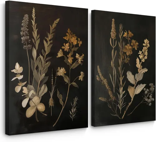 Vista 11 de Tanmart Arte de pared botánico vintage, lienzo floral antiguo, arte de pared, impresiones de flores neutrales, póster vintage de granja, pintura