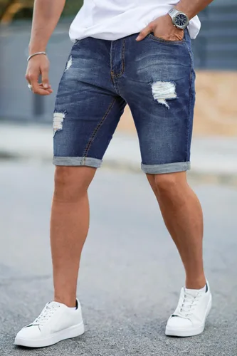 Vista 2 de GINGTTO Pantalones cortos de mezclilla rasgados ajustados para hombre