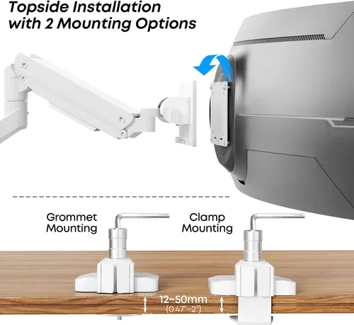Vista 6 de Brazo de monitor de alta resistencia para pantallas de 17 a 49 pulgadas de hasta 44 libras, soporte de escritorio de abrazadera única ultraancho