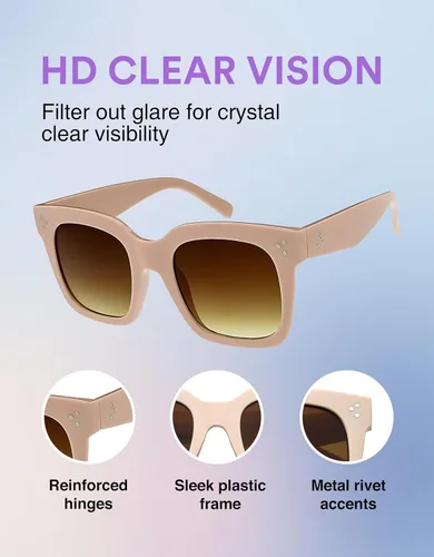 Vista 76 de zeroUV - Gafas de sol cuadradas retro de moda de gran tamaño para mujer estilo vintage 1.969 pulgadas