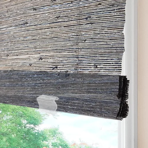 Vista 18 de Persianas romanas de bambú inalámbricas, 100% lino natural, diseño 1
