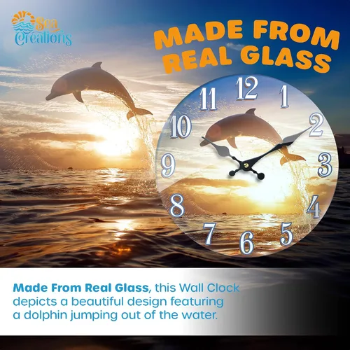 Vista 3 de 13" Reloj Dolphin Sunset de vidrio