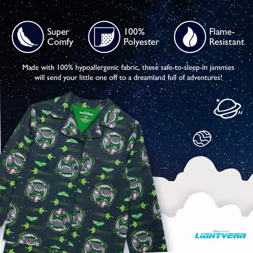 Vista 3 de Disney Boys' Toy Story 2-Piece Loose-fit Button Down Pajama Set, Soft & Cute for Kids
