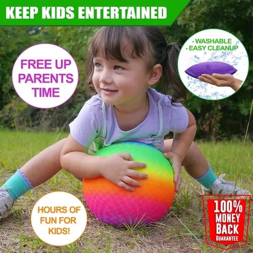 Vista 5 de Pelotas de patio de 10 pulgadas, 4 varietales de Kickball para niños y adultos, pelota Dodge que rebota, balonmano, juego cuadrado para exteriores e