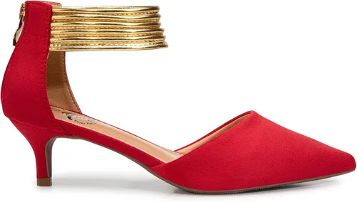 Vista 2 de Trary Tacones de gatito con correa al tobillo para mujer, tacones verdes, tacones rojos, tacones morados, tacones negros, tacones cerrados