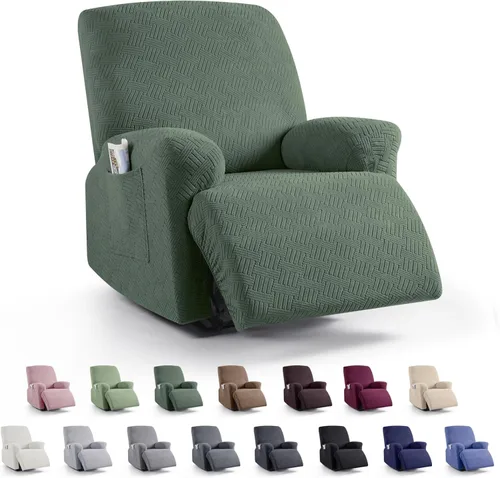 Vista 9 de KinCam Fundas para Reclinables, Fundas Elásticas para Sillas Reclinables, Fundas para Sofá Reclinable con Rayas Jacquard, Fundas Protectoras de Negro