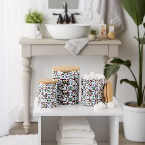 Vista 6 de DII - Juego de recipientes de cerámica para cocina, colección de azulejos florales, 3 piezas