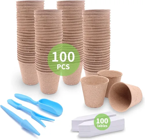 Vista 7 de 50 macetas pequeñas de 3.15 pulgadas con etiquetas Tazas biodegradables de la jardinería de las macetas de las macetas de plantación disponibles