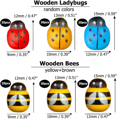Vista 2 de 225 piezas de resina diminuta abeja de madera mariquita margarita flor decoración de hongos, adorno de abejorro, encanto de limo epoxi en miniatura