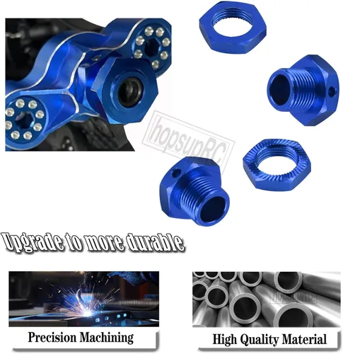 Vista 5 de Pieza de mejoras para 1/8 Typhon 4x4 3S BLX 1/10 Big Rock v3, tuerca de rueda de aluminio y rueda hexagonal y estrías llave de rueda Hops Up, azul