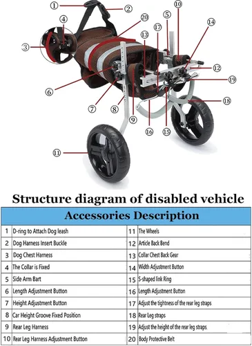 Vista 3 de Dog Wheelchair for Back Legs Adjustable, 2-Wheels Dog Carts with Wheels, Lightweight Pets Back Limb Walking Mobility Aids for Injured, Disabled