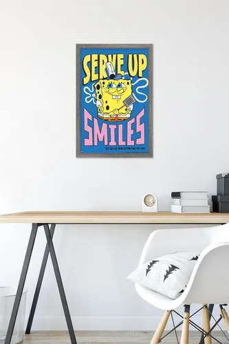 Vista 6 de Trends International Nickelodeon Bob Esponja - Póster de pared Serve Up Smiles, 22.4 pulgadas de largo x 14.7 W, versión enmarcada de madera