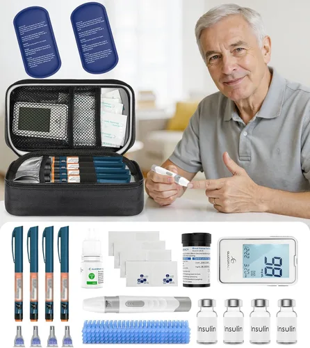 Vista 6 de Glucoracy Estuche de viaje enfriador de insulina, bolsa de transporte para medicamentos diabéticos con 2 paquetes de hielo de 5.64 oz aprobados por