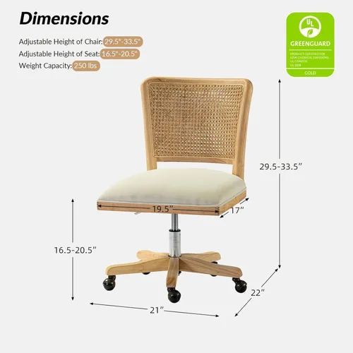 Vista 2 de HULALA Silla de oficina en casa, silla de escritorio de ratán con respaldo Beige