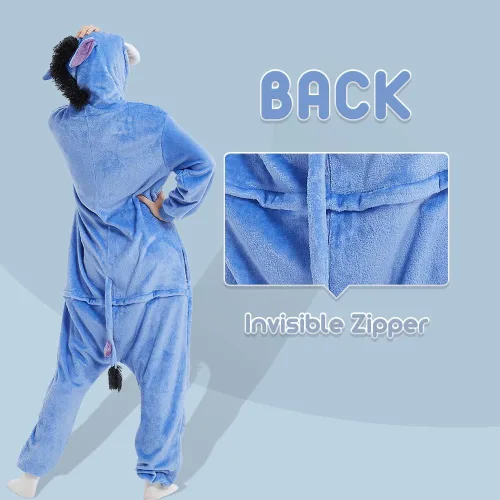 Vista 7 de Pijama unisex de franela para adultos, disfraz divertido de una pieza de animal para cosplay para mujeres y hombres