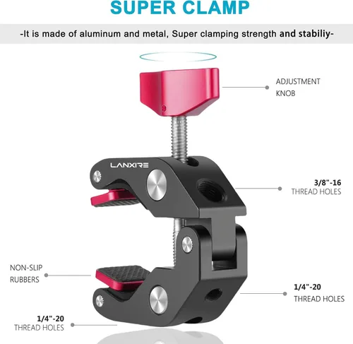 Vista 4 de Soporte de micrófono Super Clamp con tornillo de 1/4 a 5/8 pulgadas, compatible con micrófonos o accesorios de fotografía, carga máxima de 4.4