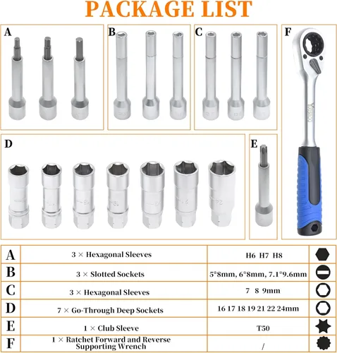 Vista 2 de Kit de zócalo de extracción de tuerca de puntal de suspensión de buje de dirección 18PCS