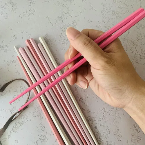 Vista 3 de 5 pares de palillos reutilizables de fibra de vidrio, antideslizantes, juego de 5 pares (rosa)