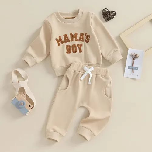 Vista 3 de Conjunto de 2 piezas de ropa para bebé niña y niño, sudadera con letras de mamá y niño, conjunto de 2 piezas