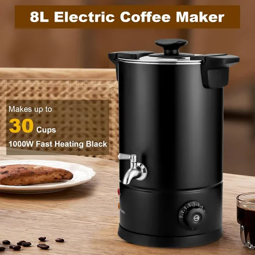 Vista 2 de Urna de café, cafetera eléctrica de 8 litros con control de botón de encendido y apagado fácil, calentamiento rápido de 1000 W que hace hasta 30