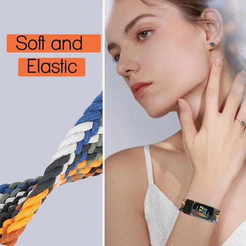 Vista 2 de Bandas elásticas trenzadas para Fitbit Charge 5/Fitbit Charge 6 para mujeres y hombres, correas elásticas de nailon para Fitbit Charge 5/Charge 6