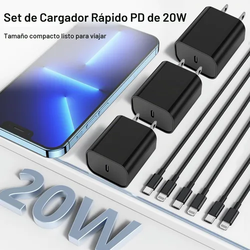 Vista 7 de Fashia Cargador rápido para iPhone, cable Lightning de carga rápida de 6 pies, para iPhone 14, 13, 12 Pro Max, carga rápida con bloque de cargador