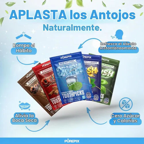 Vista 5 de PurePix Crush - Palillos de dientes saborizados, paquete variado de 5 Paquete variado de 5 (40 unidades cada uno)