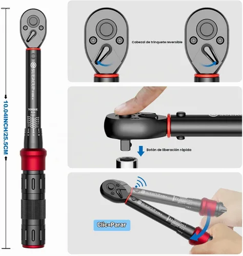 Vista 5 de SUERCUP Llave dinamométrica de 1/4 pulgadas con accionamiento de clic, juego de llave dinamométrica para bicicleta de 18 piezas 3-25Nm, llave