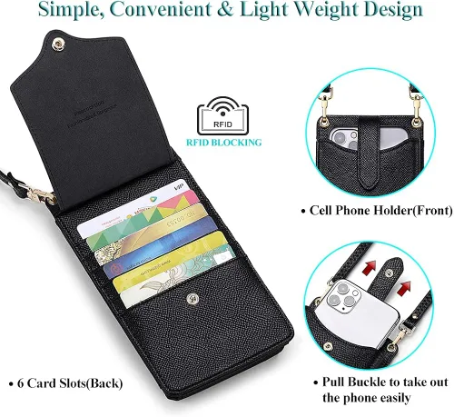 Vista 3 de Peacocktion - Bolso pequeño para teléfono celular, para mujeres, minibolso de hombro ligero para cruzarse por el cuello, con ranuras para tarjetas