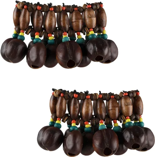 Vista 10 de Pulsera tobillera con sonajero de semillas de Cacho, 2 PCS pulsera africana shaker de cáscara de nuez, accesorios de percusión natural, instrumento