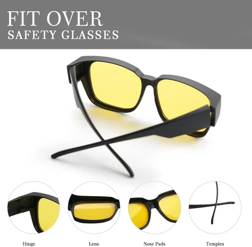 Vista 7 de OPTOFENDY over Glasses Sunglasses Night Vision Glasses over Glasses Fit over Blue Light Blocking Glasses Women Men