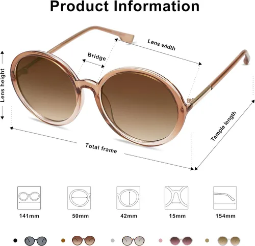 Vista 3 de SOJOS Gafas de sol redondas vintage para mujer estilo clásico retro SJ2121