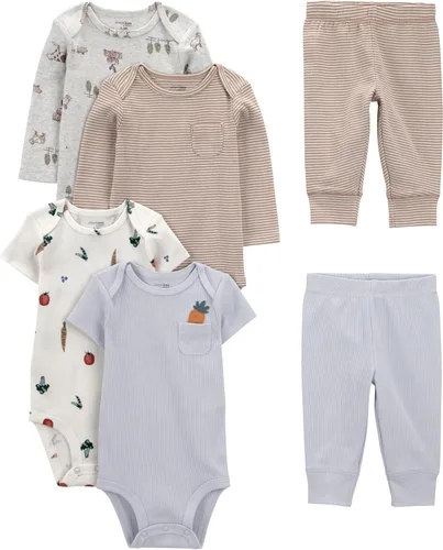 Vista 9 de Simple Joys by Carter's Baby 6-piece Bodysuits (Short and Long Sleeve) and Pants Set Impresión de texto negro/gris/llama blanca/panda