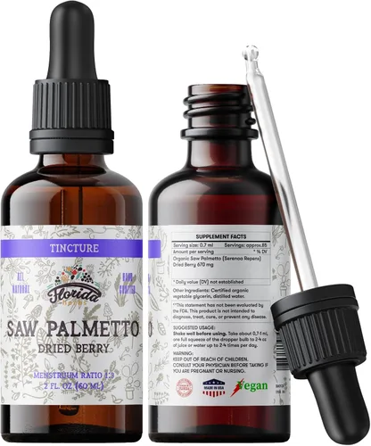 Vista 3 de Saw Palmetto - Tintura de 2 onzas – Extracto de hierbas orgánicas Sin alcohol Gotas de hierbas veganas