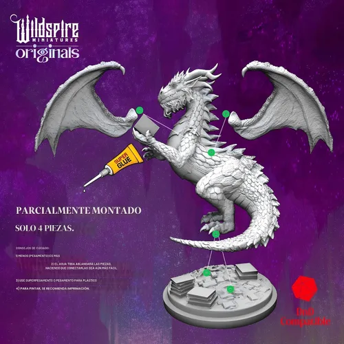 Vista 5 de Wildspire Fantasy Monsters & Bookish Dragon for DND Miniatures Unpainted Bulk 28mm-32mm Dungeons & Dragons Minis Pathfinder Figures Fantasy
