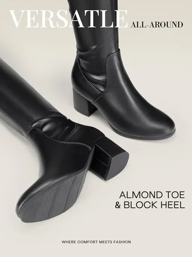 Vista 4 de DREAM PAIRS Laurence - Botas de tacón alto y grueso para mujer, por encima de la rodilla, largas, elásticas y sexis, para otoño