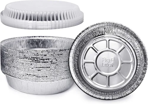 Vista 10 de Paquete de 60 sartenes redondas de aluminio prémium de 7 pulgadas con tapas de cúpula de plástico, lata de aluminio desechable para asar, hornear