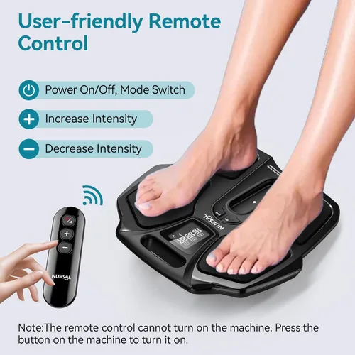 Vista 5 de NURSAL Masajeador de pies EMS para neuropatía, estimulador muscular eléctrico para circulación de pies y piernas, unidad TENS para pies con 6