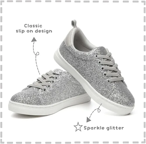 Vista 2 de Bernal Tenis de lentejuelas brillantes con purpurina para niñas y niños, para niños pequeños, niños grandes, sin cordones, para la escuela, zapatos