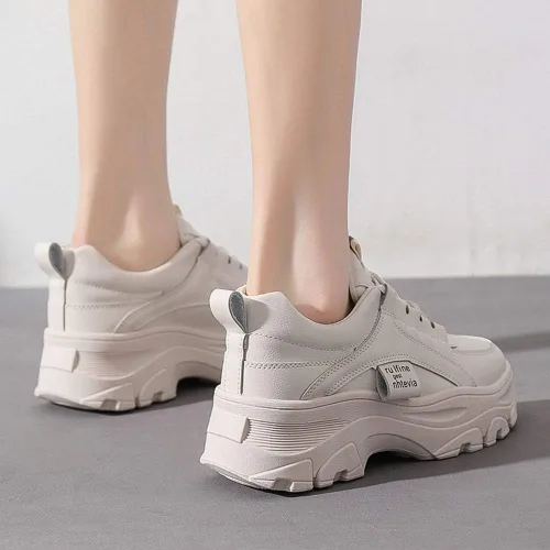 Vista 3 de NCNDB Zapatos deportivos de plataforma para mujer, con cordones, de moda, con parte inferior aumentada
