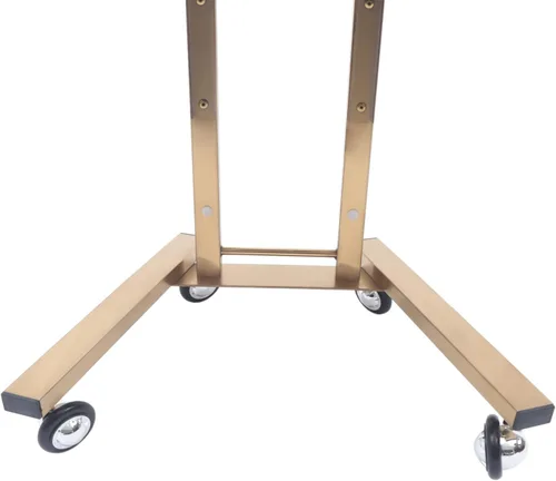 Vista 7 de Xuthusman Bandeja plegable de 2 niveles, carrito de 4 ruedas, estante de almacenamiento con bandeja de servicio de acero inoxidable (dorado)