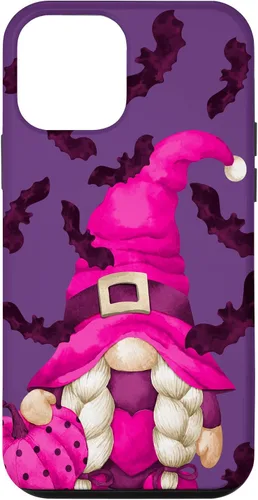 Vista 16 de Halloween Pink Pumpkin and Bat Decor with Cute Witch Gnome Case for iPhone 17
