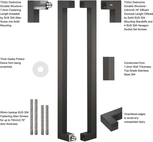 Vista 4 de TOGU TG-R3030 - Manija de puerta de acero inoxidable 304 de acero inoxidable 304 con forma cuadrada/rectangular sólida de 0.047 in de grosor