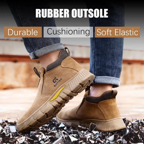 Vista 6 de GLANOUDUN Botas de trabajo de soldadura para hombre, zapatos de punta de acero para hombres, botas de punta de acero indestructibles, zapatos