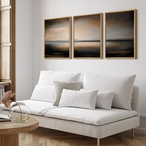Vista 138 de SIGNFORD - Set de obras de arte en lienzo enmarcado para pared, ilustraciones abstractas de neblina del desierto en tonos neutros beige y marrón