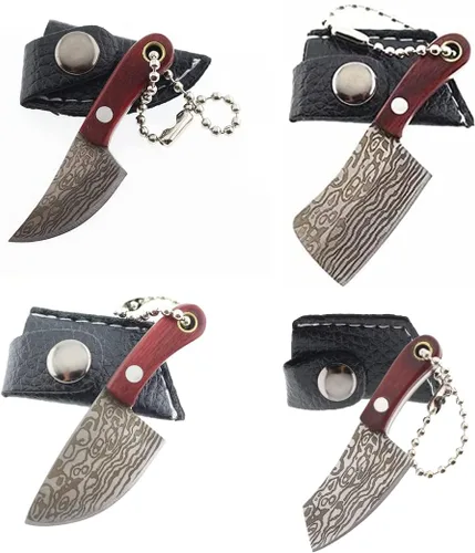 Vista 4 de Juego de cuchillos de bolsillo de Damasco Mini Chef Tiny Cleaver para abridor de paquetes Cortador de caja - de 4