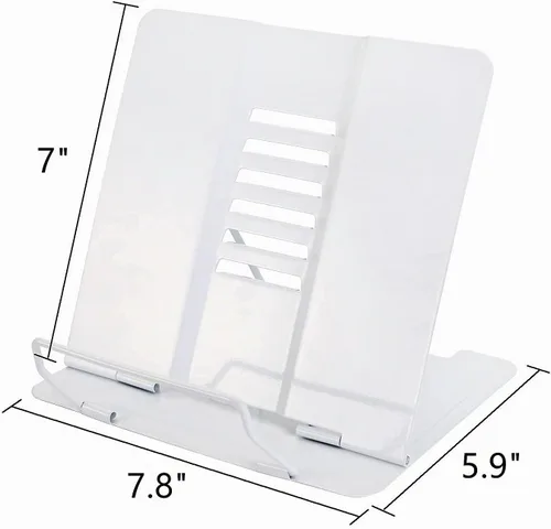 Vista 2 de Dicunoy Juego de 2 soportes de metal para libros de escritorio, soporte ajustable para libros, soportes resistentes para recetas, libros de texto