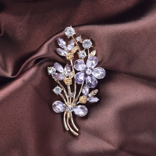 Vista 4 de YOQUCOL Broche de forma de ramo de flores de amapola de cristal de circón de color rojo para regalo de mujer